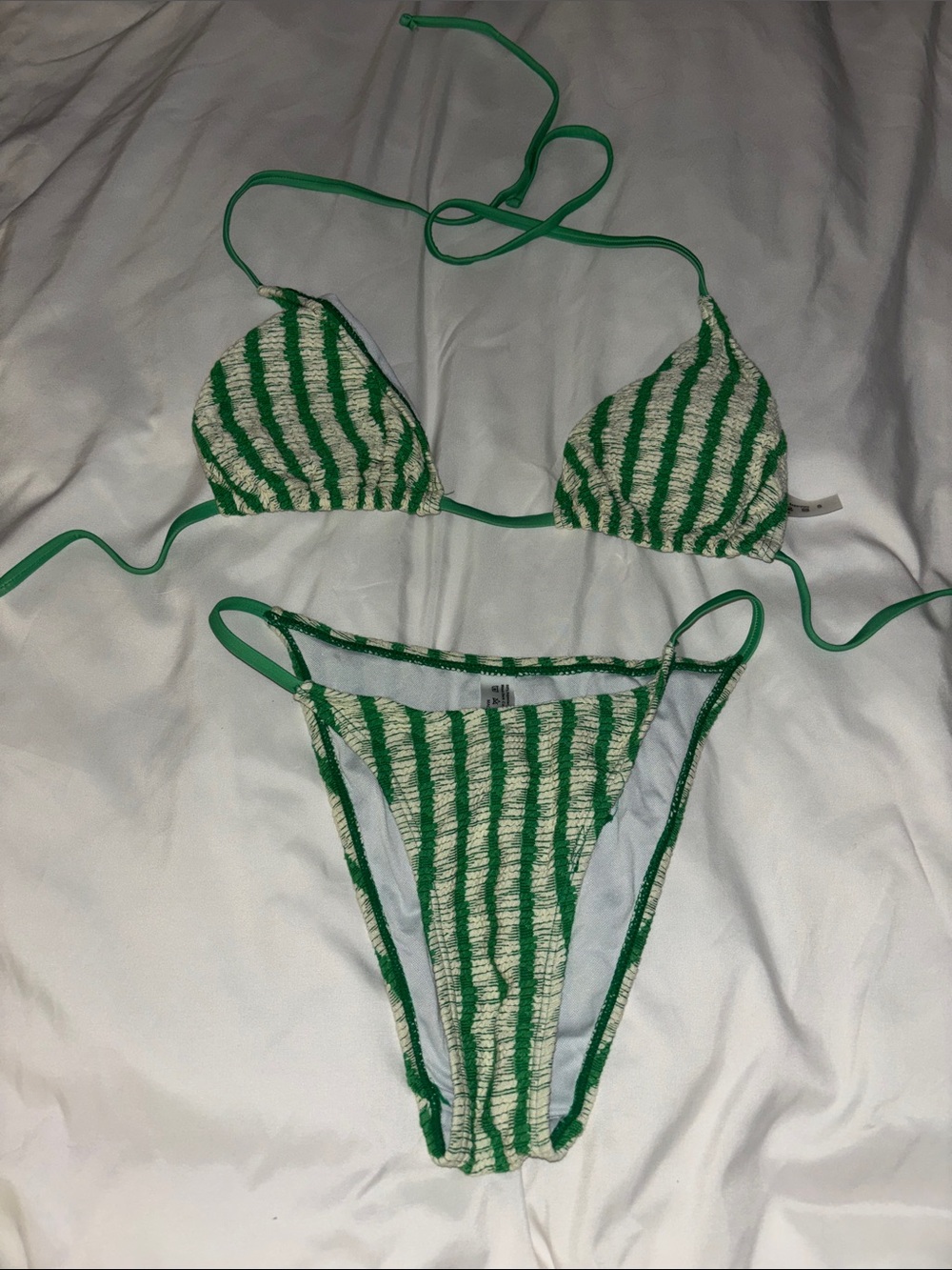 Green Striped Triangle Bikini Set - Women Intimates & Sleepwear